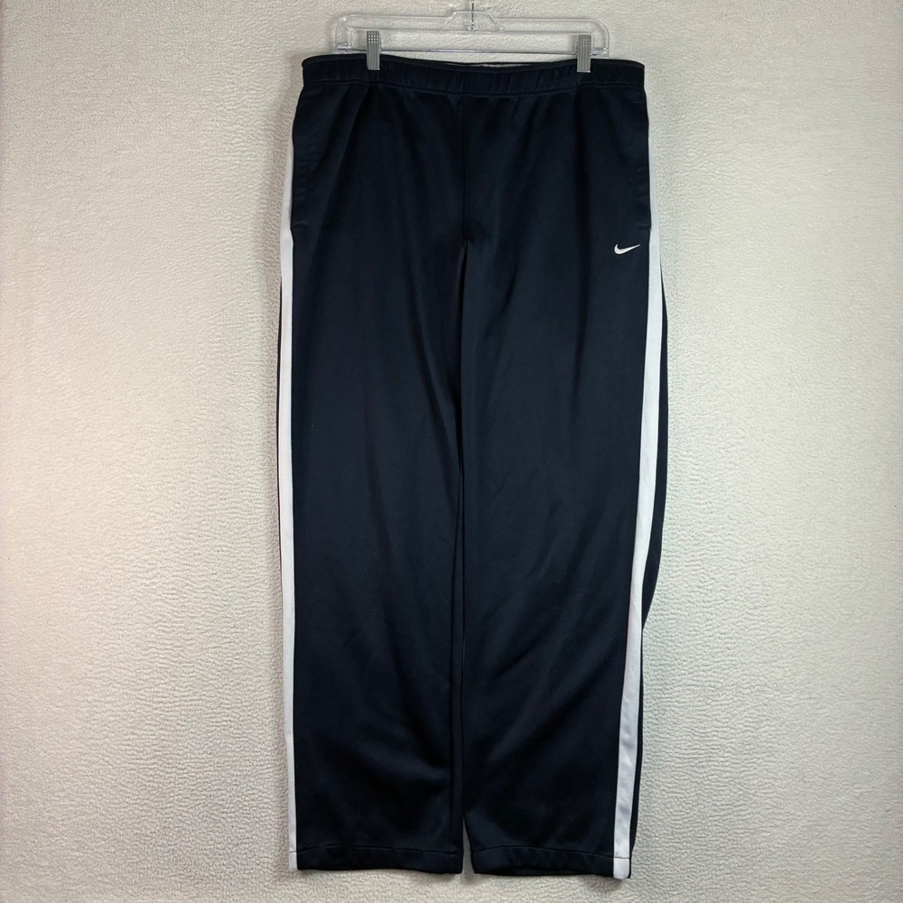 Y2K Nike Baggy Track Pants Men XL Blue White Silky Sweatpants Loose Drawstring